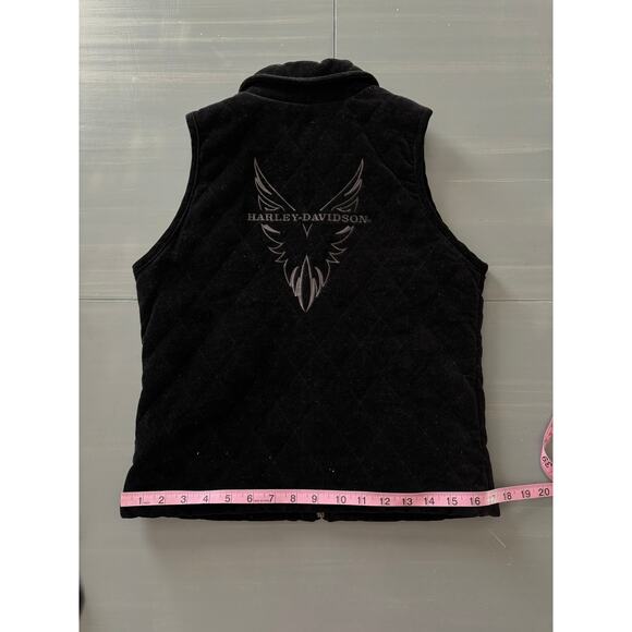 Harley-Davidson Black Quilted Velvet Vest Womens X-Small Eagle Graphic - Picture 6 of 6